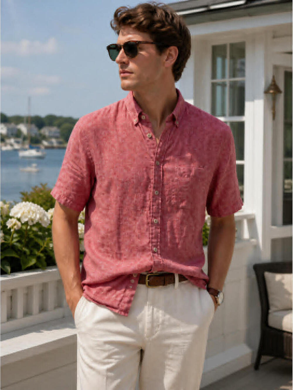 Report Collection Red 100% Linen Button Down Shirt M Resort Coastal Old Money